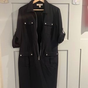 Michael Kors Belted Utility Shirt Zip Up Dress Black Large LG